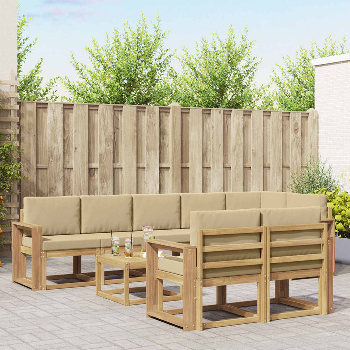 Set de canapele de exterior cu pernă 9 pcs Alb și Bej Poliester WALTI
