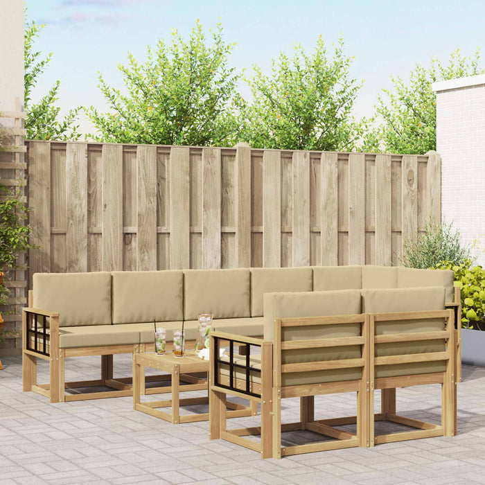 Set de canapele de exterior cu pernă 9 pcs Alb și Bej Poliester WALTI