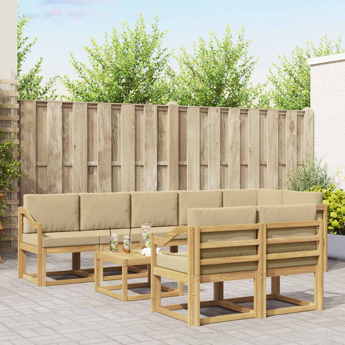 Set de canapele de exterior cu pernă 9 pcs Alb și Bej Poliester WALTI