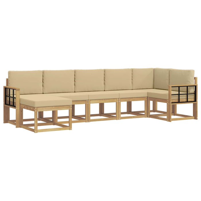 Set de canapele de exterior cu pernă 7 pcs Alb și Bej Poliester WALTI