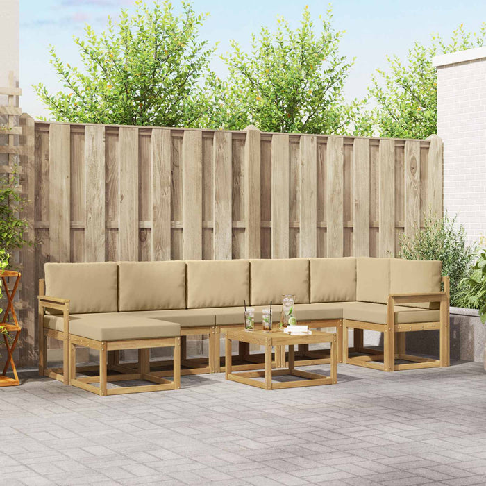 Set de canapele de exterior cu pernă 8 pcs Alb și Bej Poliester WALTI