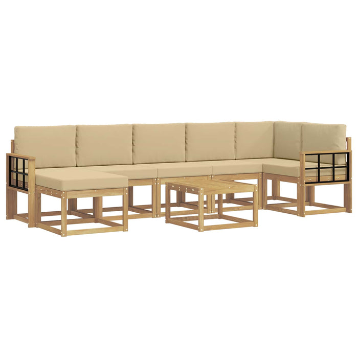 Set de canapele de exterior cu pernă 8 pcs Alb și Bej Poliester WALTI