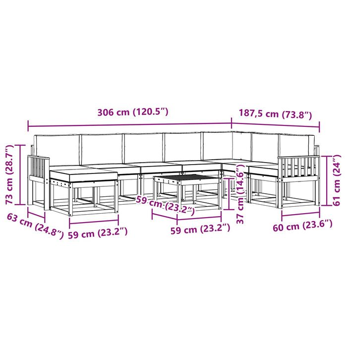 Set de canapele de exterior cu pernă 9 pcs Alb și gri deschis WALTI