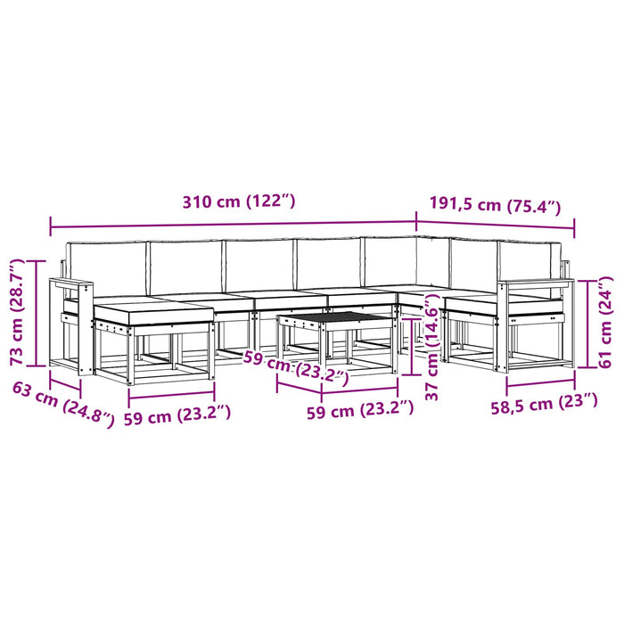Set de canapele de exterior cu pernă 9 pcs Alb și crem WALTI