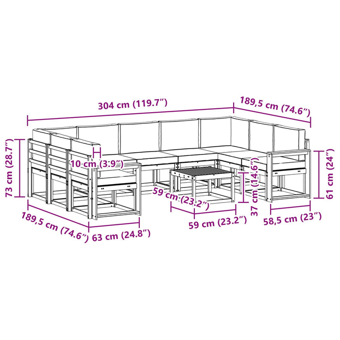 Set de canapele de exterior 10 pcs Alb și crem 59 x 59 x 37 cm WALTI