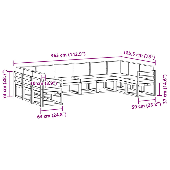 Set de canapele de exterior cu pernă 10 pcs Alb și Bej WALTI
