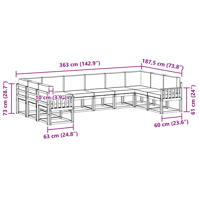 Set de canapele de exterior cu pernă 10 pcs Alb și Bej WALTI