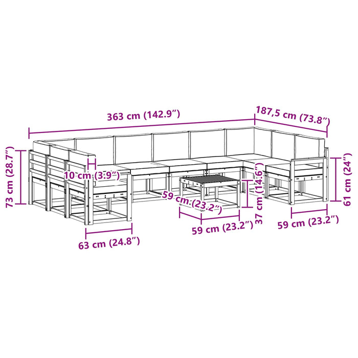 Set de canapele de exterior cu pernă 11 pcs Alb și antracit WALTI