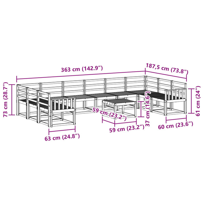 Set de canapele de exterior 11 pcs Alb Lemn Solid de Acacia WALTI