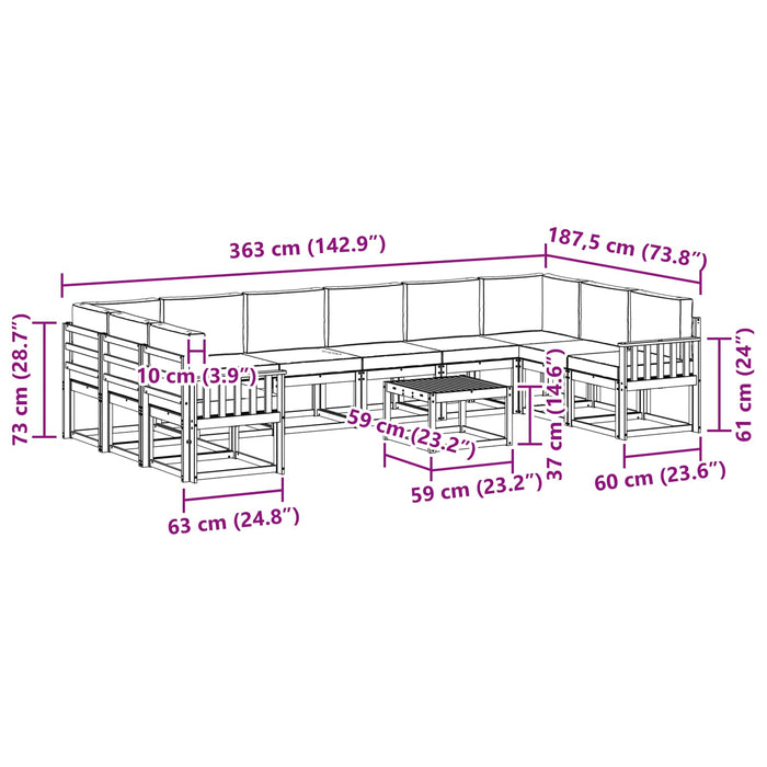 Set de canapele de exterior cu pernă 11 pcs Alb și antracit WALTI