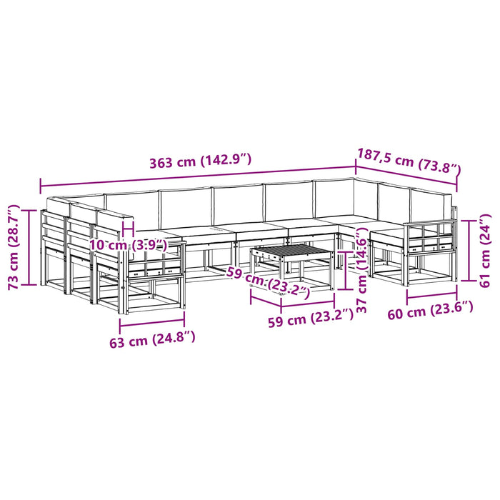 Set de canapele de exterior cu pernă 11 pcs Alb și antracit WALTI