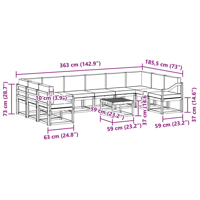 Set de canapele de exterior cu pernă 11 pcs Alb și Bej WALTI