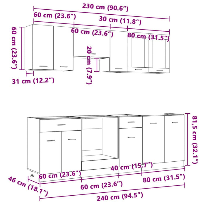 Set de dulapuri de bucătărie 8 Piese Gri Sonoma Lemn prelucrat - WALTI WALTI