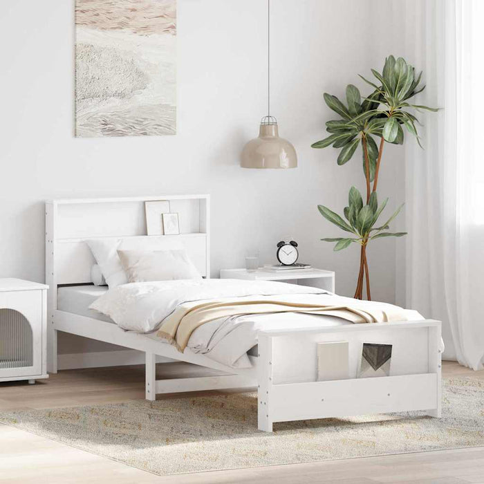 Cadru de pat cu headboard Alb 90 x 200 cm Lemn compozit - WALTI WALTI