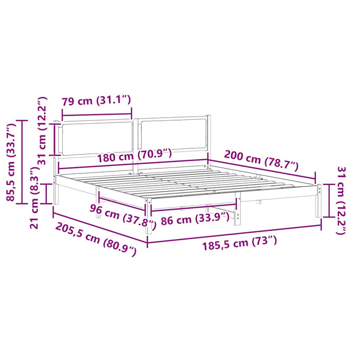 Cadru de pat Gri închis 180 x 200 cm Lemn de pin masiv - WALTI WALTI