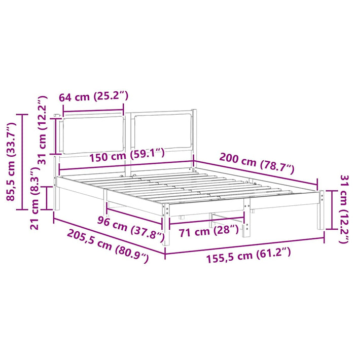 Cadru de pat Gri închis 150 x 200 cm Lemn de pin masiv - WALTI WALTI