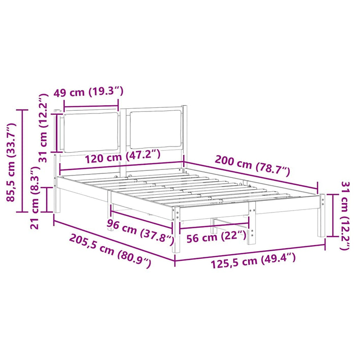 Cadru de pat Gri deschis 120 x 200 cm Lemn de pin masiv - WALTI WALTI