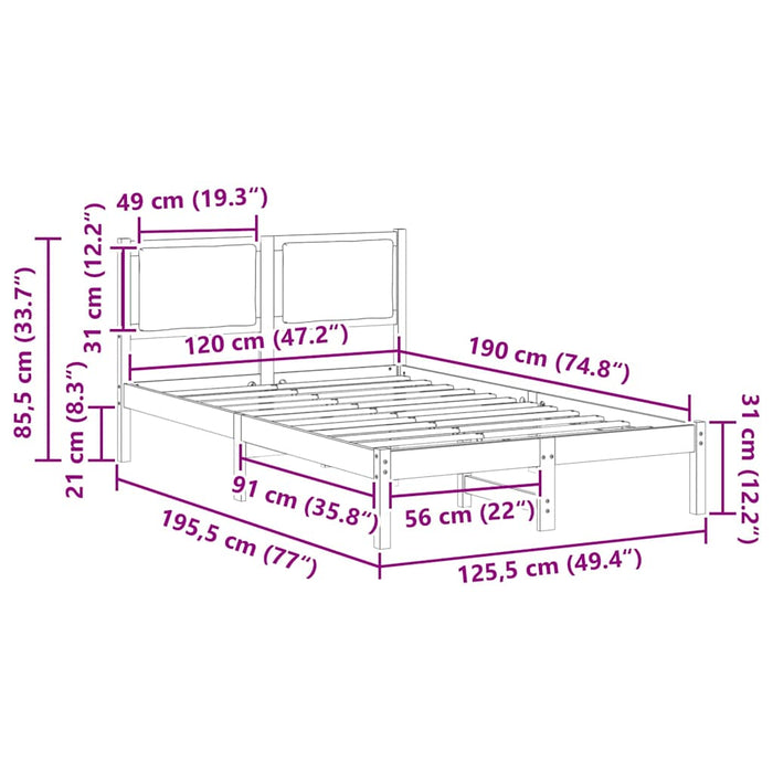 Cadru de pat Gri deschis 120 x 190 cm Lemn de pin masiv - WALTI WALTI