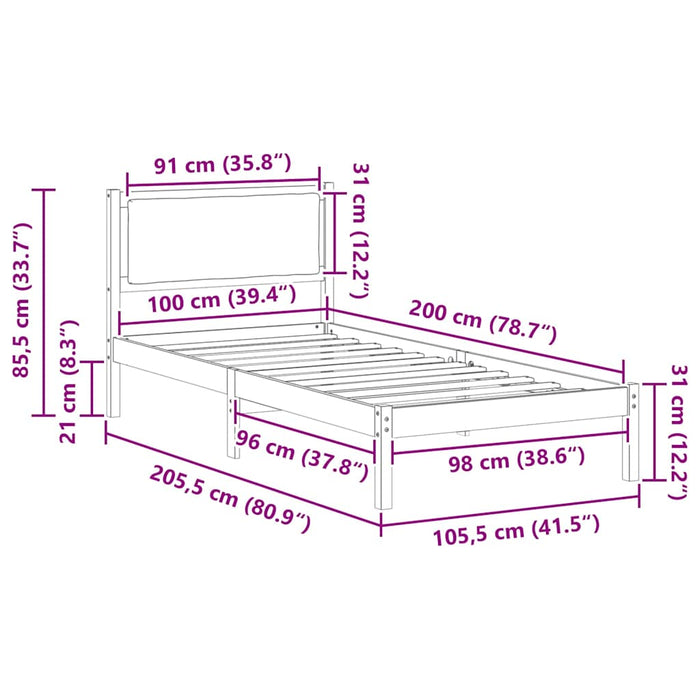Cadru de pat Gri închis 100 x 200 cm Lemn de pin masiv - WALTI WALTI