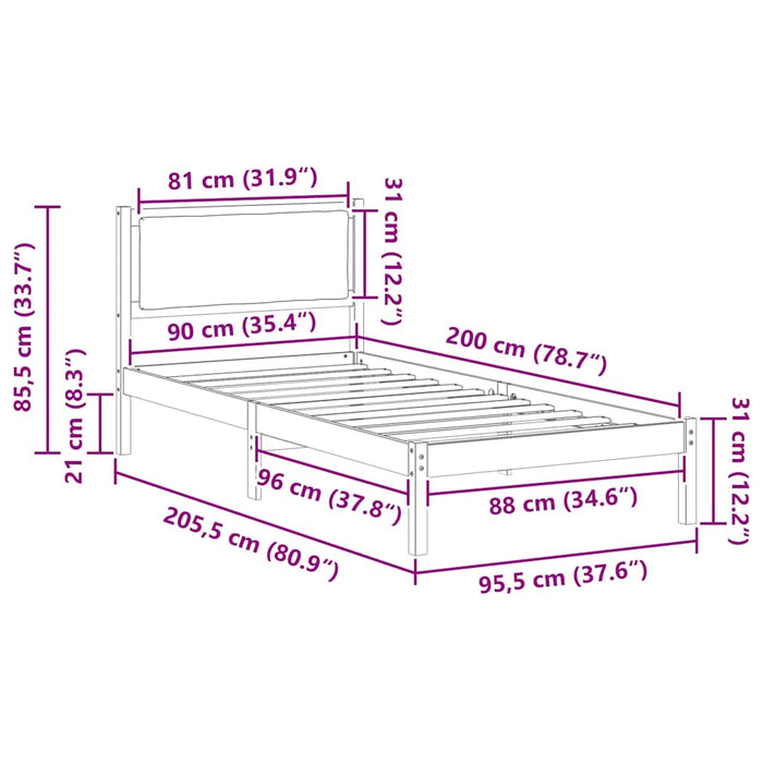 Cadru de pat Gri închis 90 x 200 cm Lemn de pin masiv - WALTI WALTI