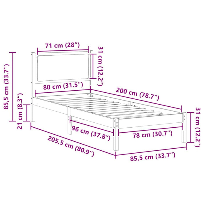 Cadru de pat cu headboard Negru 80 x 200 cm Lemn de pin masiv - WALTI WALTI
