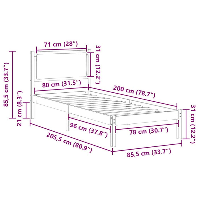 Cadru de pat Gri deschis 80 x 200 cm Lemn de pin masiv - WALTI WALTI