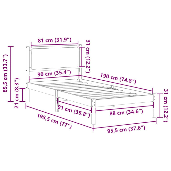 Cadru de pat cu headboard Negru 90 x 190 cm Lemn de pin masiv - WALTI WALTI
