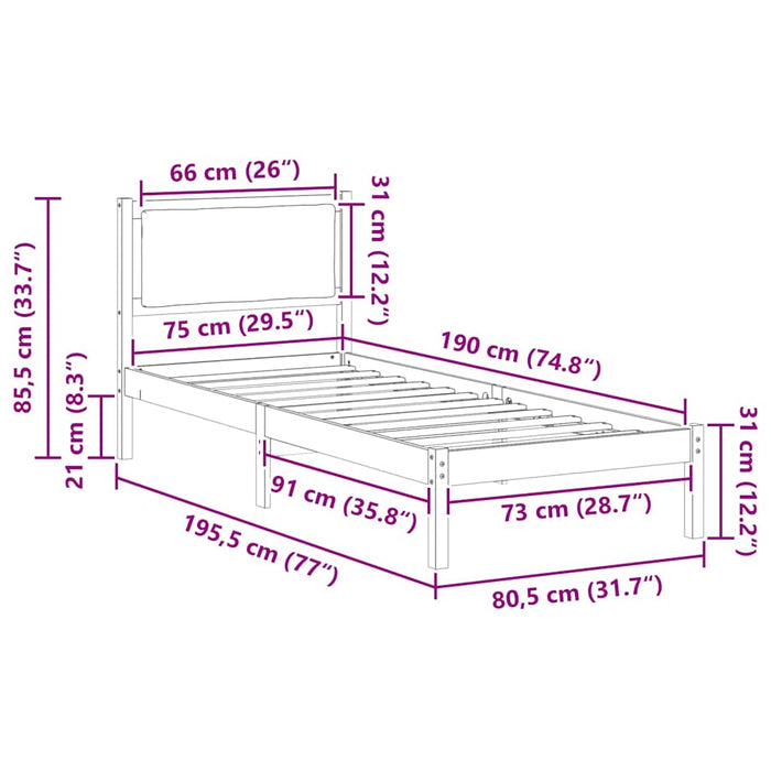 Cadru de pat cu headboard Negru 80 x 190 cm Lemn de pin masiv - WALTI WALTI