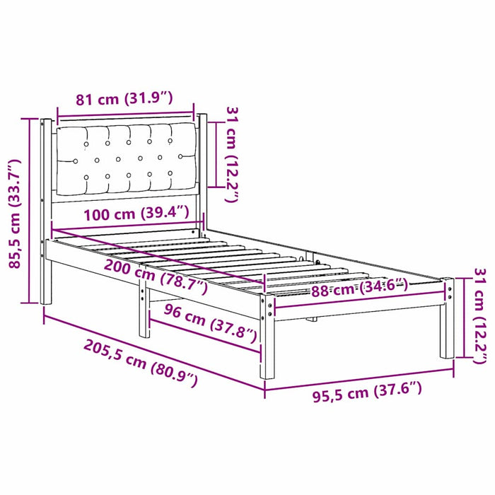 Cadru de pat cu headboard Negru 100 x 200 cm țesătură - WALTI WALTI