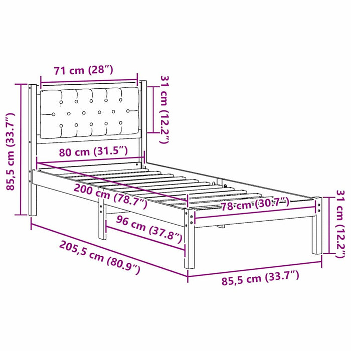Cadru de pat cu headboard Gri închis 80 x 200 cm țesătură - WALTI WALTI