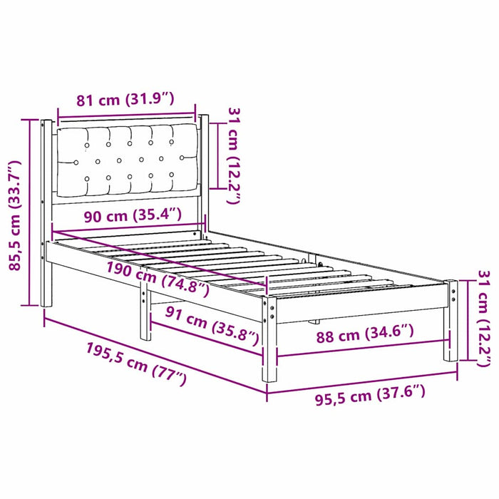 Cadru de pat cu headboard Negru 90 x 190 cm țesătură - WALTI WALTI