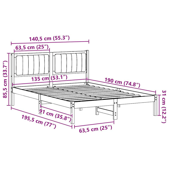 Cadru de pat cu tăblie tapițată Gri închis 135 x 190 cm - WALTI WALTI
