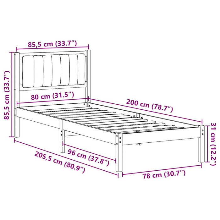 Cadru de pat cu tăblie tapițată Gri închis 80 x 200 cm - WALTI WALTI