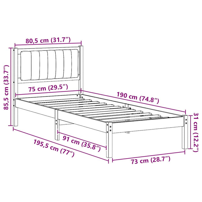 Cadru de pat cu tăblie tapițată cu headboard Negru 75 x 190 cm - WALTI WALTI