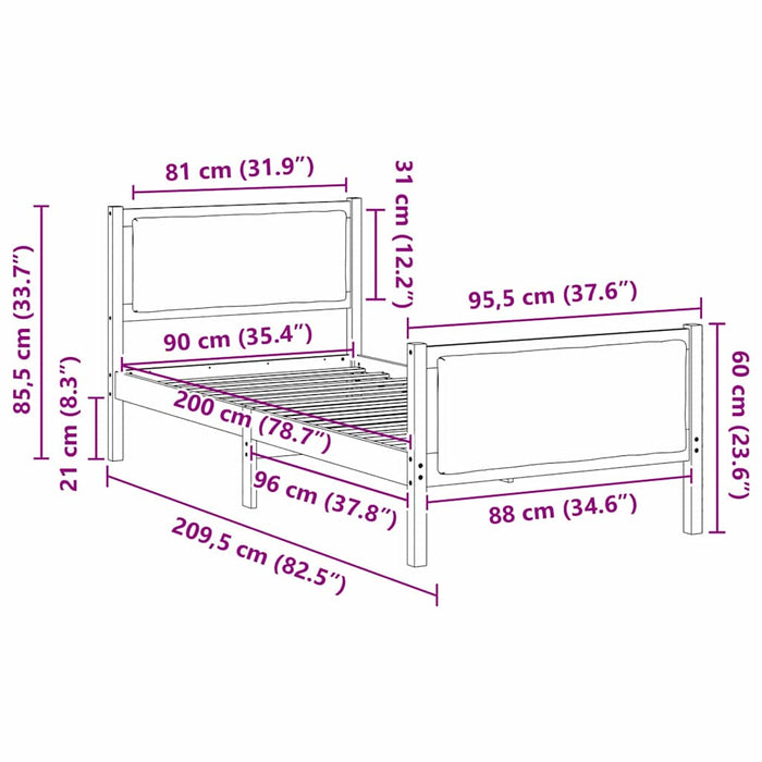 Cadru de pat cu headboard Negru 90 x 200 cm țesătură - WALTI WALTI