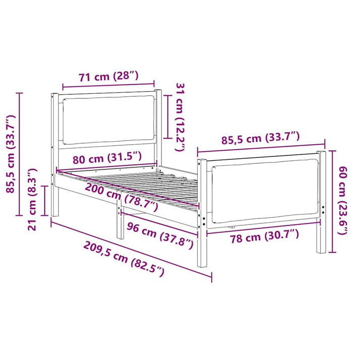 Cadru de pat cu headboard Gri închis 80 x 200 cm țesătură - WALTI WALTI