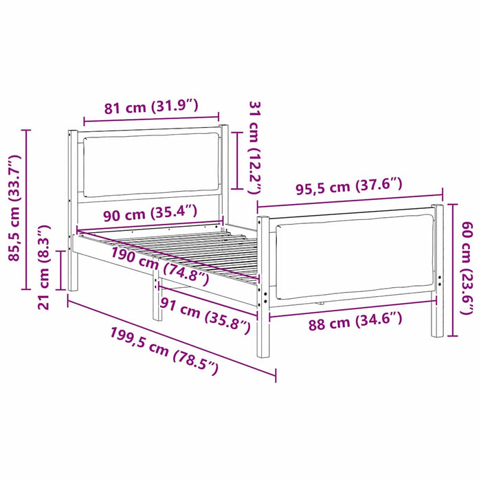 Cadru de pat cu headboard Gri deschis 90 x 190 cm țesătură - WALTI WALTI