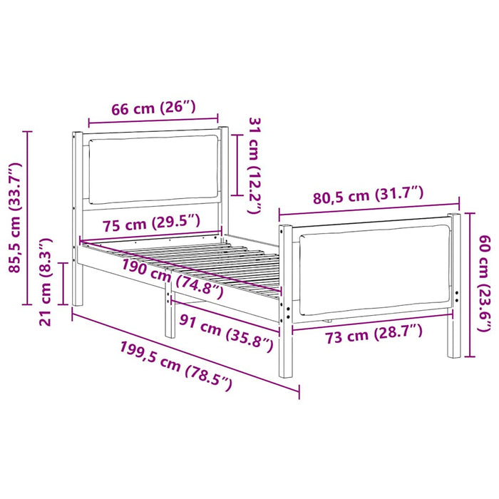 Cadru de pat cu headboard Gri închis 75 x 190 cm țesătură - WALTI WALTI