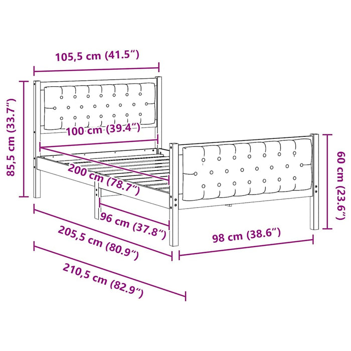Cadru de pat Gri închis 100 x 200 cm Lemn de pin masiv - WALTI WALTI