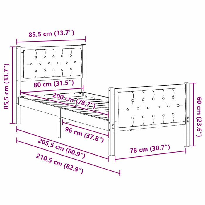 Cadru de pat Gri deschis 80 x 200 cm Lemn de pin masiv - WALTI WALTI