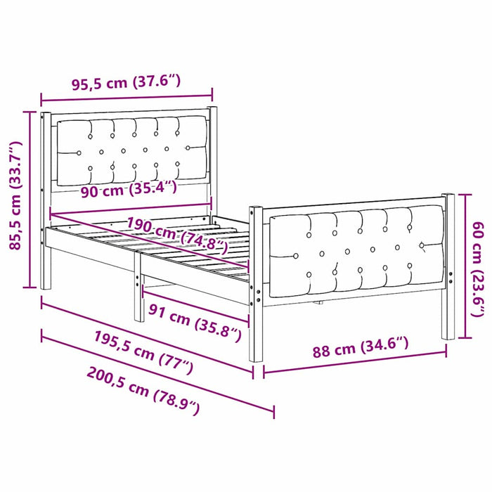 Cadru de pat cu headboard Negru 90 x 190 cm Lemn de pin masiv - WALTI WALTI