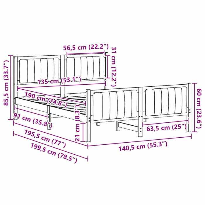 Cadru de pat maro și gri închis 135 x 190 cm Lemn masiv de pin - WALTI WALTI