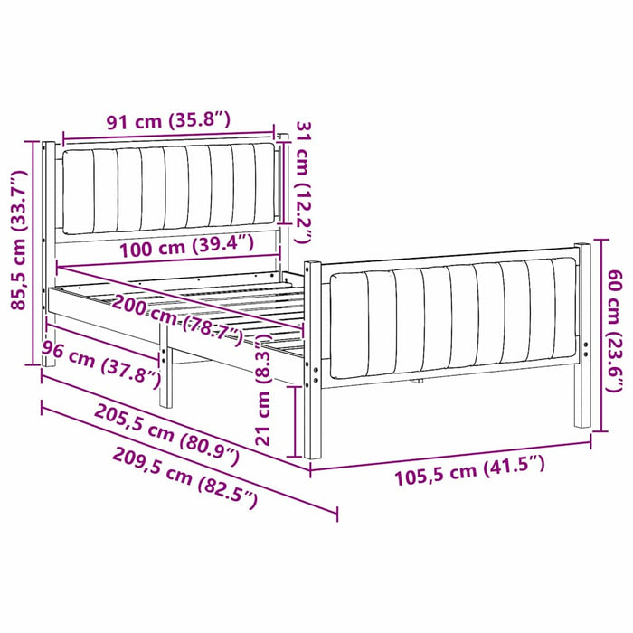 Cadru de pat Alb și gri deschis 100 x 200 cm Lemn masiv de pin - WALTI WALTI