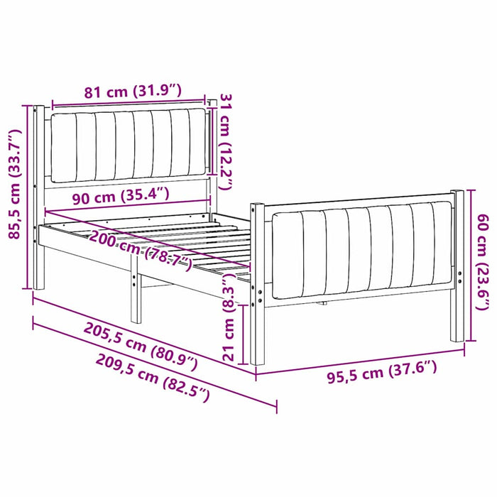 Cadru de pat Alb și gri deschis 90 x 200 cm Lemn masiv de pin - WALTI WALTI