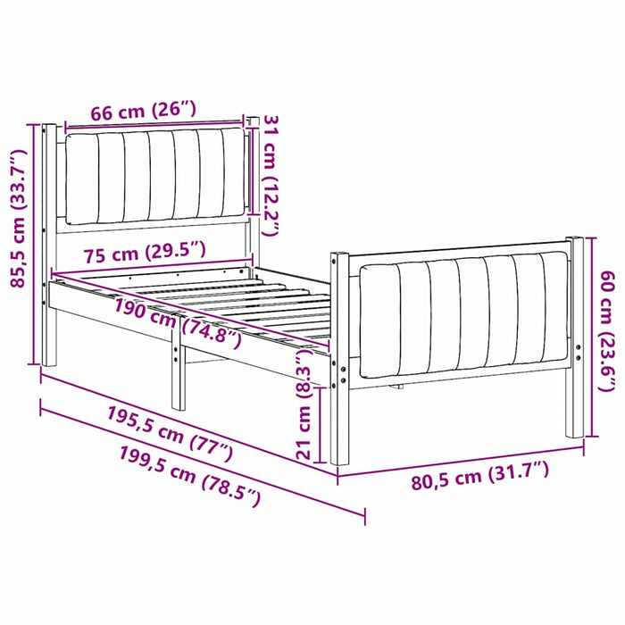 Cadru de pat maro și gri închis 75 x 190 cm Lemn masiv de pin - WALTI WALTI