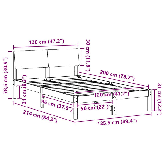 Cadru de pat maro și gri închis 120 x 200 cm Lemn masiv de pin - WALTI WALTI