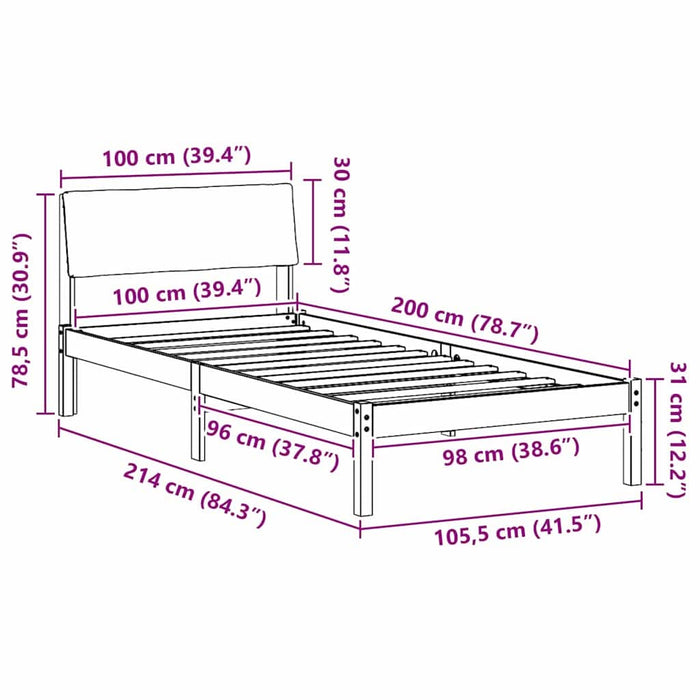 Cadru de pat Maro și gri deschis 100 x 200 cm Lemn masiv de pin - WALTI WALTI