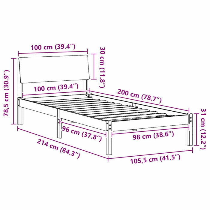 Cadru de pat Alb și gri deschis 100 x 200 cm Lemn masiv de pin - WALTI WALTI
