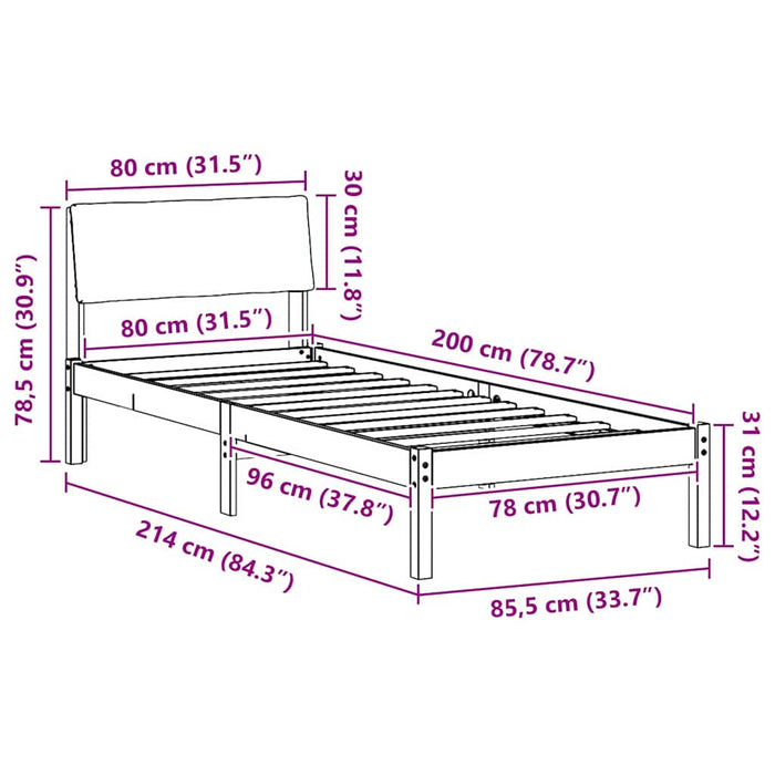 Cadru de pat Alb și gri deschis 80 x 200 cm Lemn masiv de pin - WALTI WALTI