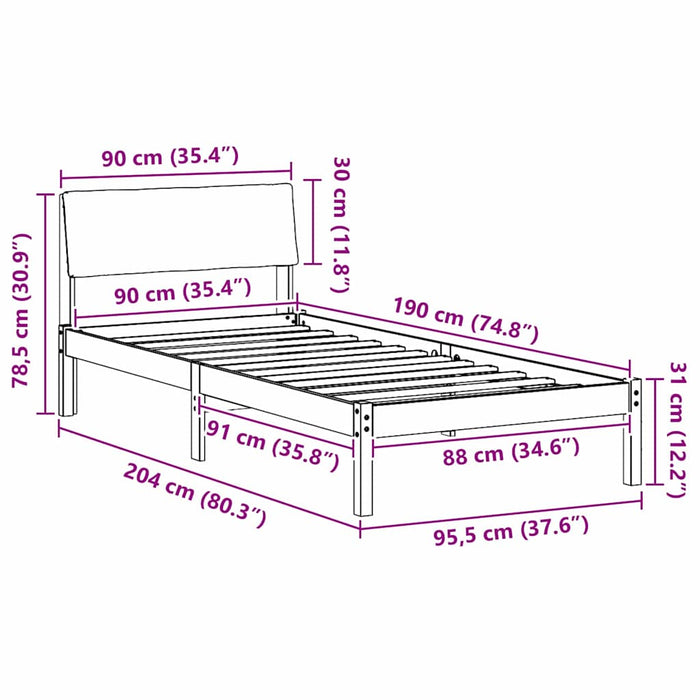 Cadru de pat maro și gri închis 90 x 190 cm Lemn masiv de pin - WALTI WALTI